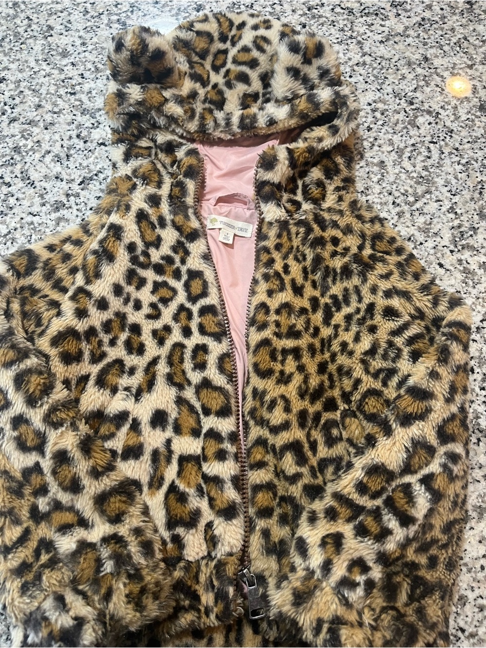 Tucker + Tate Leopard Print Faux Fur Hooded Jacket with Pink Lining